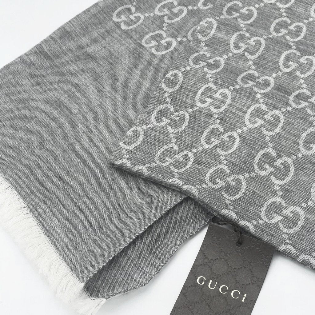 GUCCI Light Grey Wool Silk Scarf