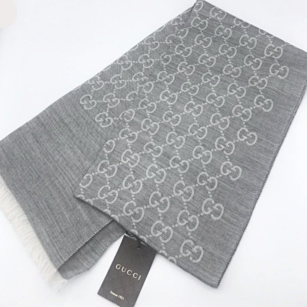 Gucci GG Wool Scarf Grey - CHIC Kuwait Luxury Outlet