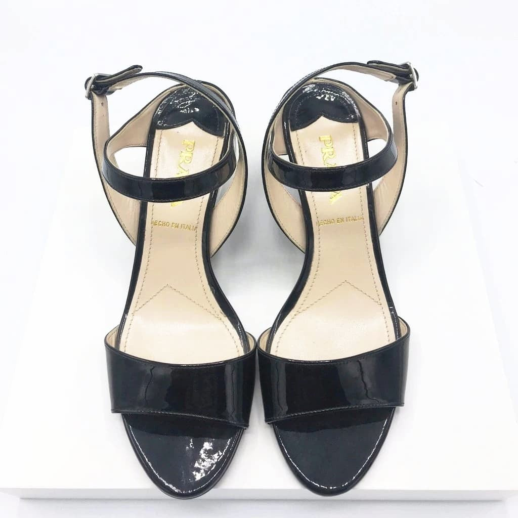 Prada Sandals Patent Leather Wedge - CHIC Kuwait Luxury Outlet