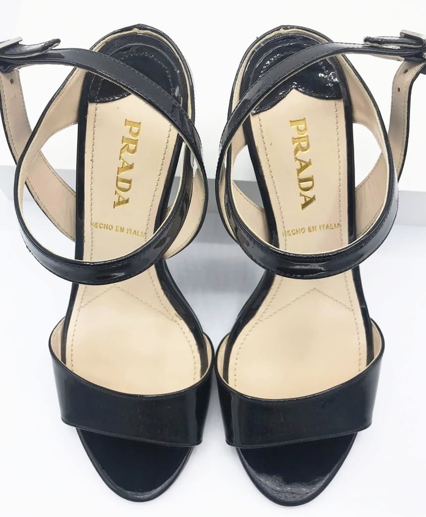 Prada Sandals Patent Leather Wedge - CHIC Kuwait Luxury Outlet