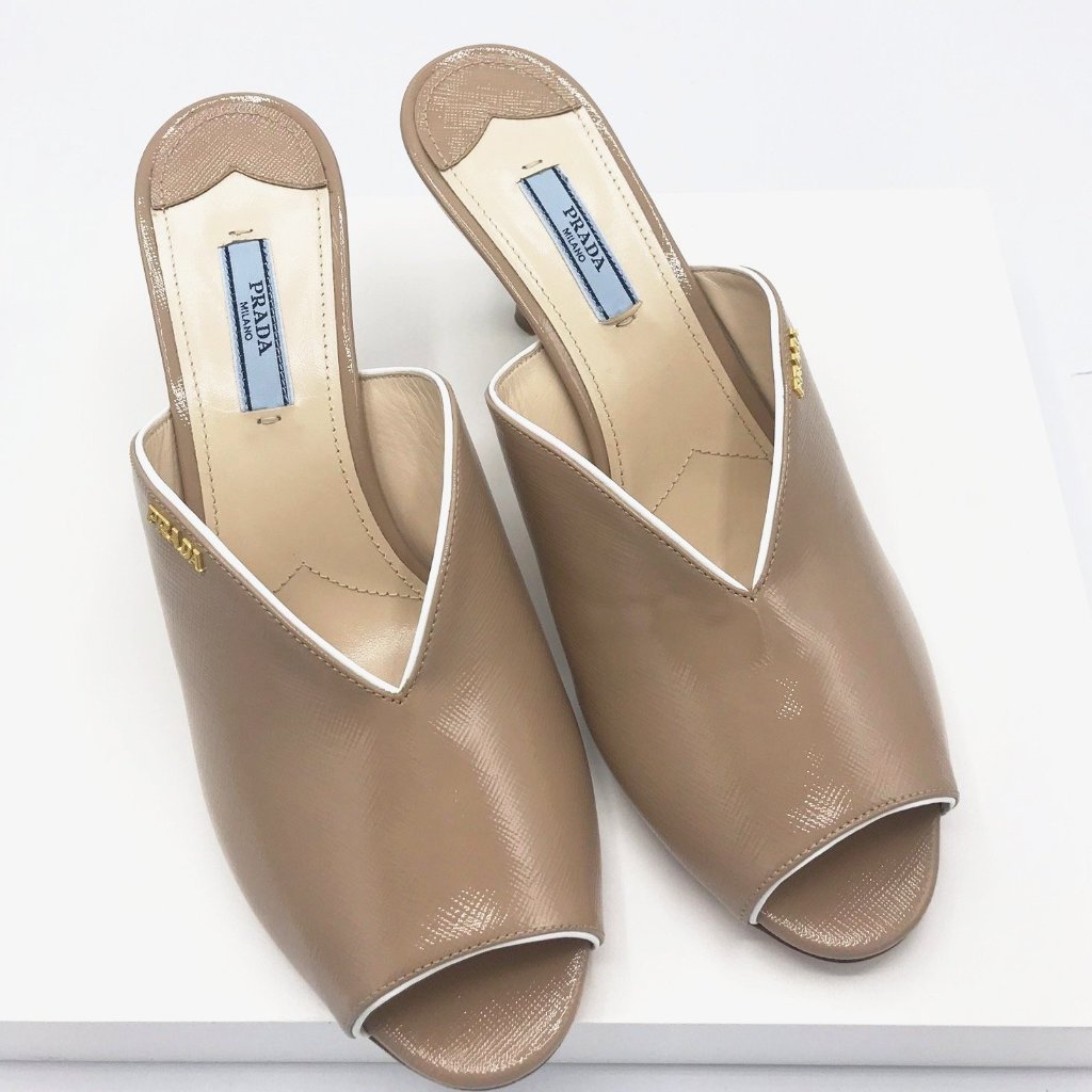 Prada Leather Sandals Heeled beige - CHIC Kuwait Luxury Outlet