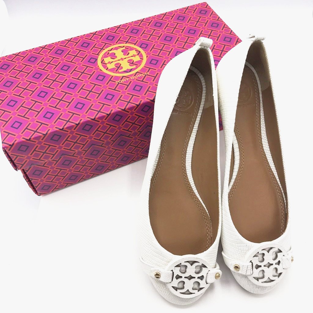 Tory Burch Mini Miller Flats White - CHIC Kuwait Luxury Outlet