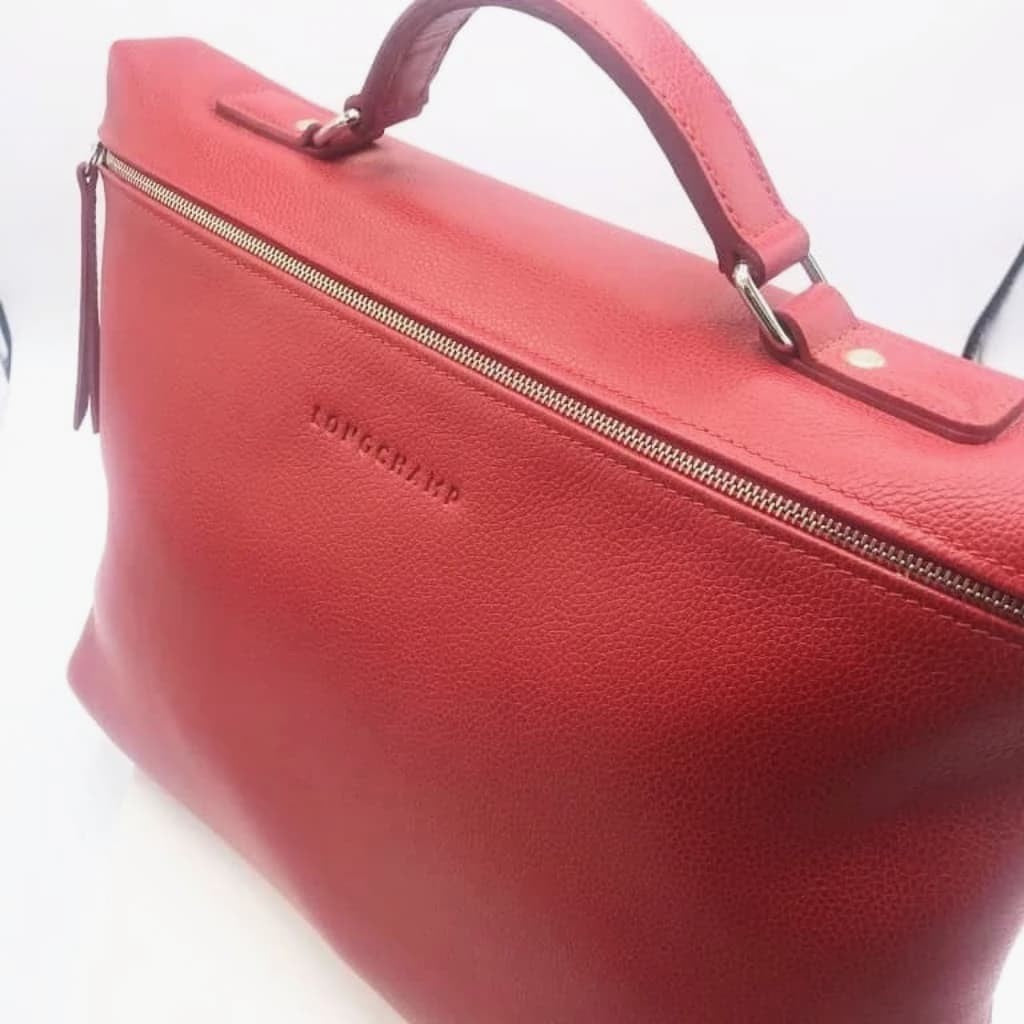 Longchamp Laptop Leather Bag Red - CHIC Kuwait Luxury Outlet