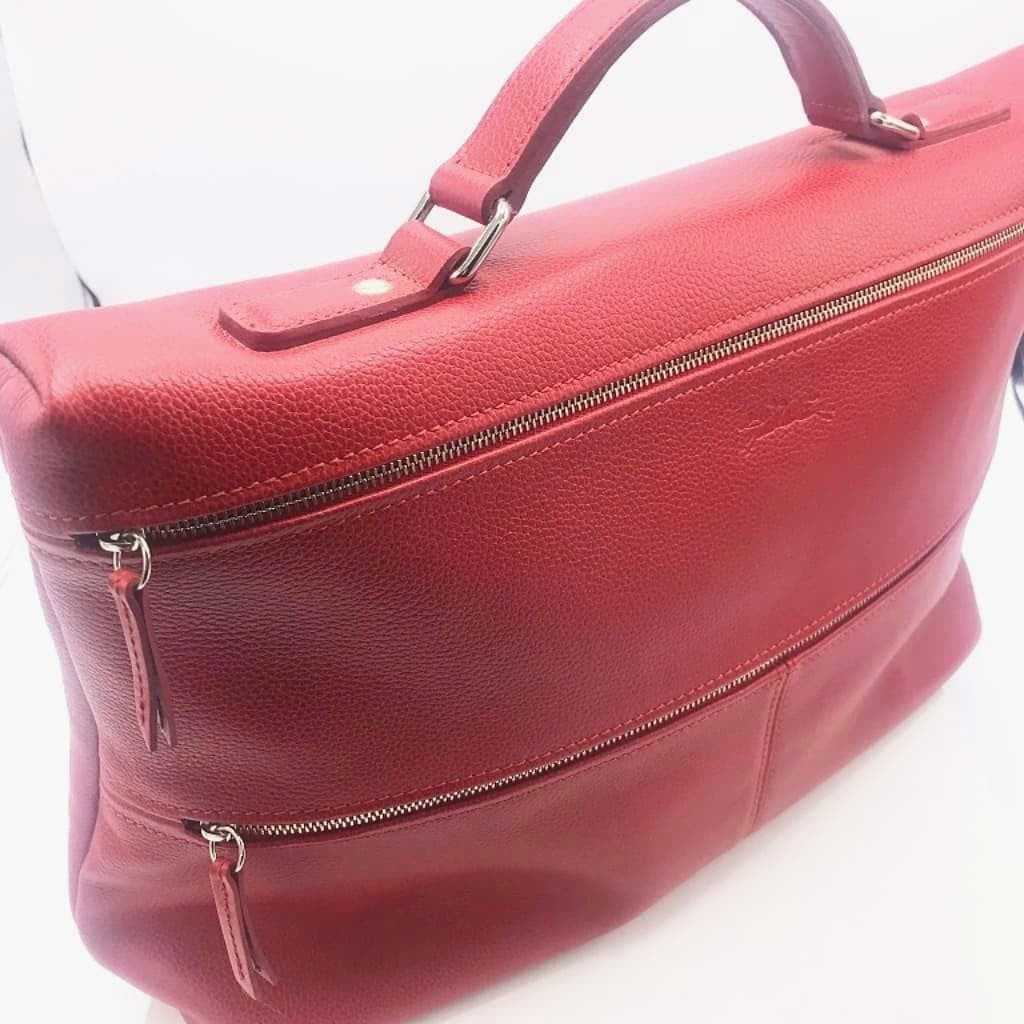 Longchamp Laptop Leather Bag Red - CHIC Kuwait Luxury Outlet