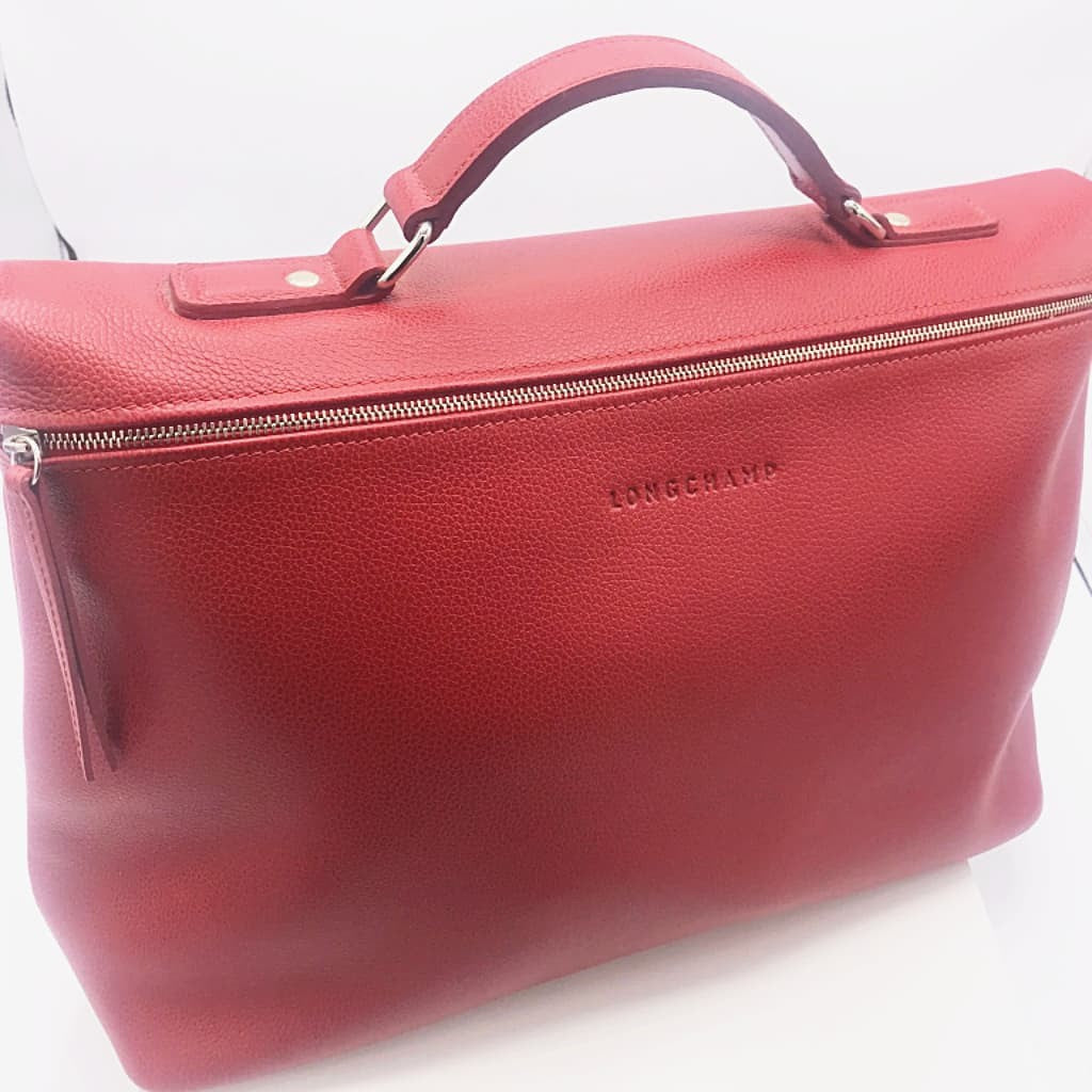 Longchamp Laptop Leather Bag Red - CHIC Kuwait Luxury Outlet