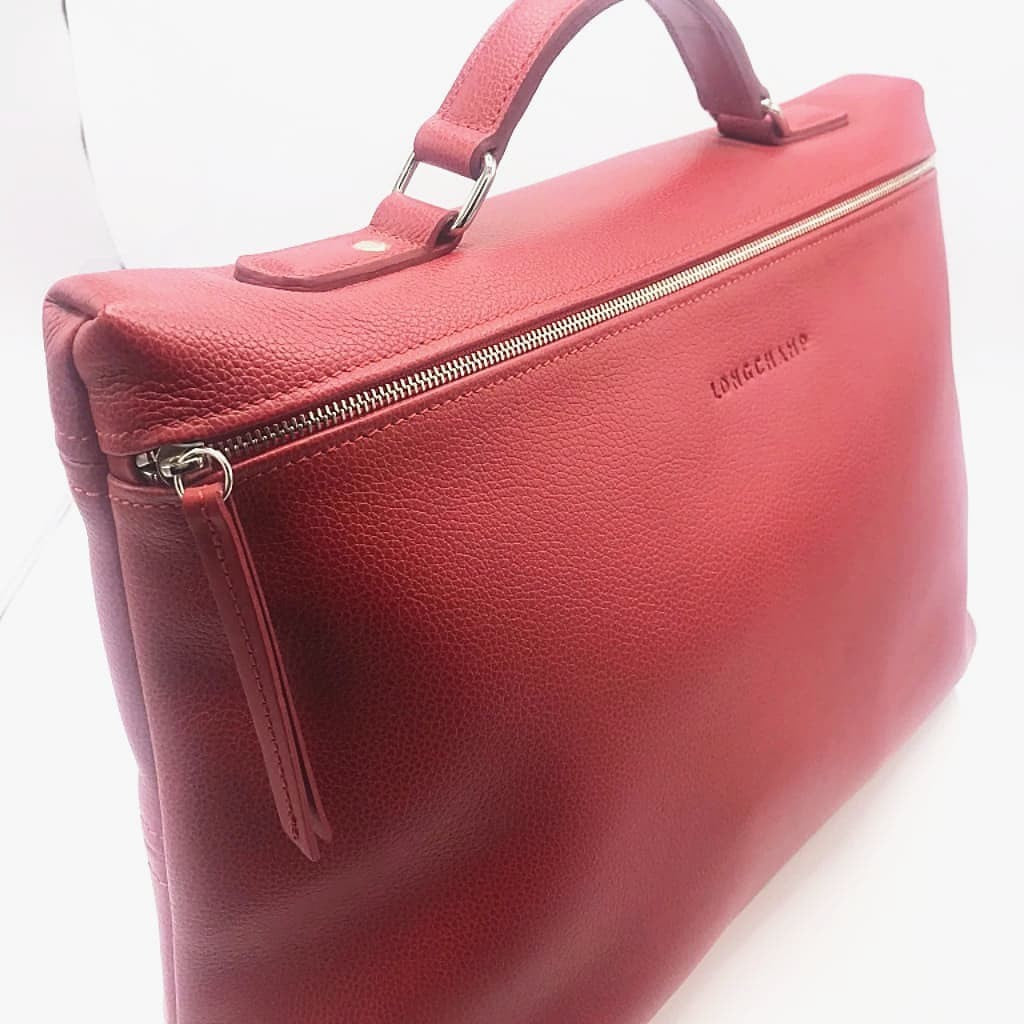 Longchamp Laptop Leather Bag Red - CHIC Kuwait Luxury Outlet