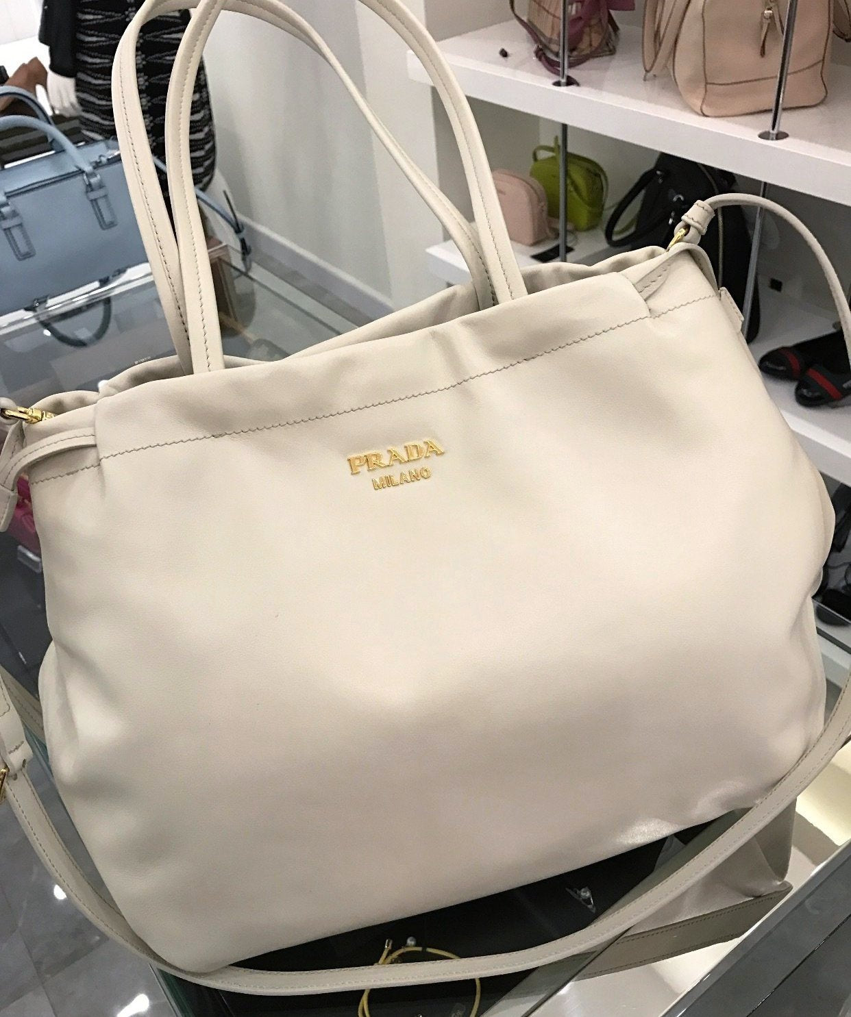 Prada Talco Vitello Soft calf Leather Tote - CHIC Kuwait Luxury Outlet