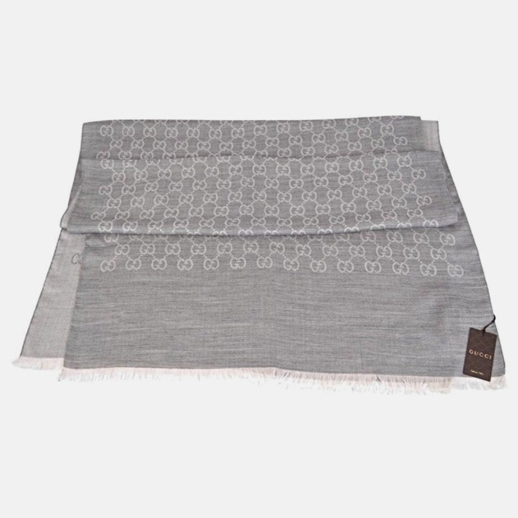 Gucci GG Wool Scarf Grey/Fushia Large size - CHIC Kuwait Luxury Outlet