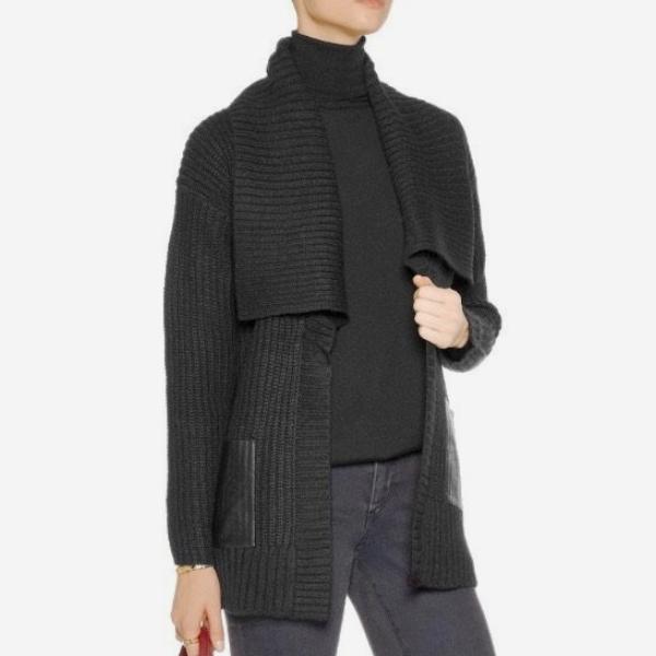 Michael Kors Knitted Cardigan Leather Trim Pocket - chickuwait.com