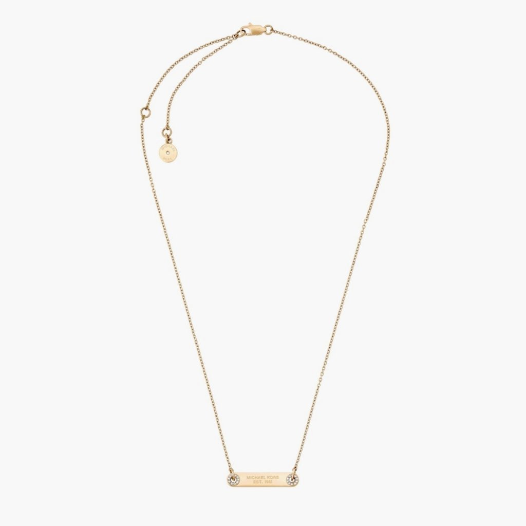 Michael Kors Logo Plaque Necklace Gold - CHIC Kuwait Luxury Outlet