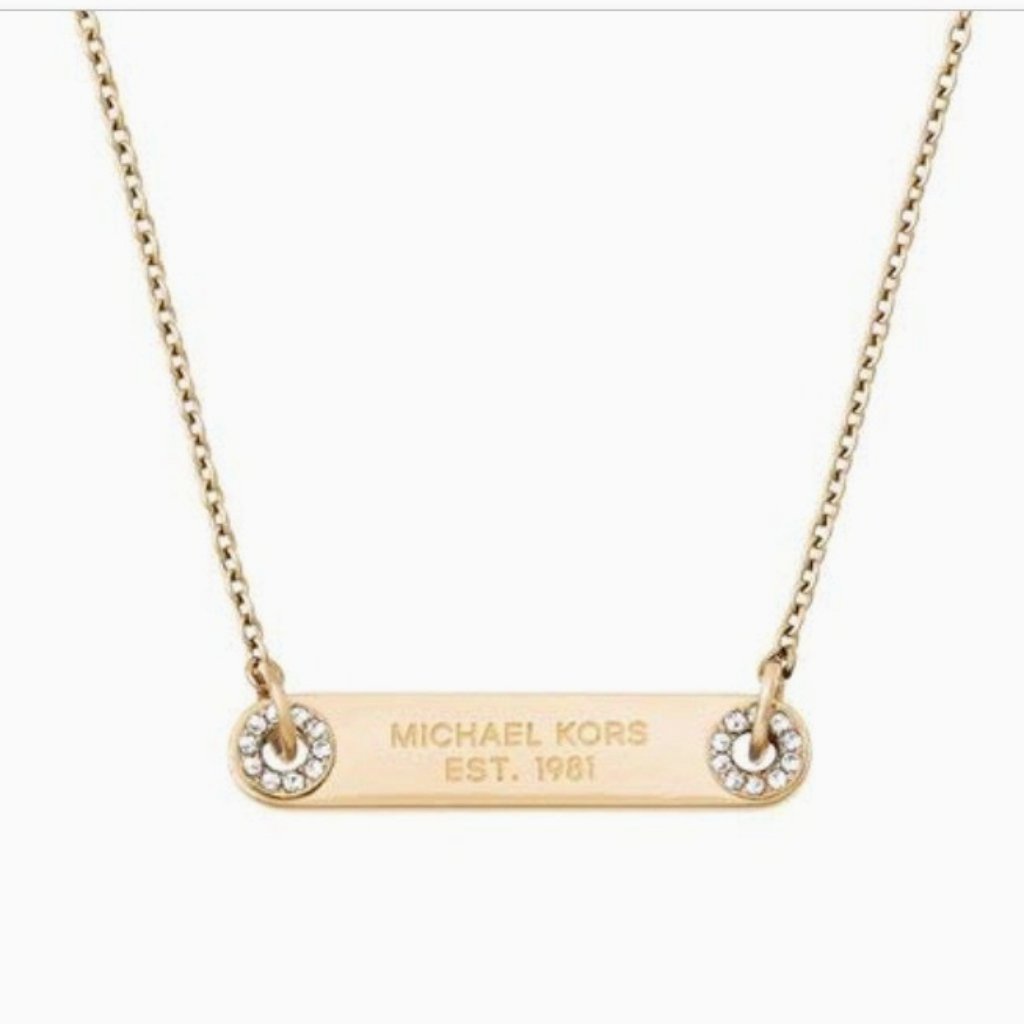 Michael Kors Logo Plaque Necklace Gold - CHIC Kuwait Luxury Outlet