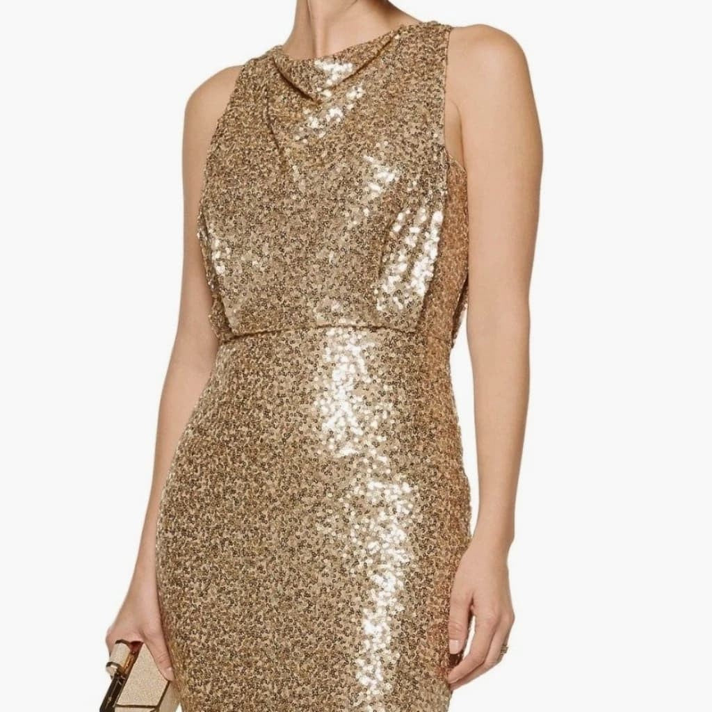 Badgley Mischka Draped Sequined Tulle Gown - CHIC Kuwait Luxury Outlet