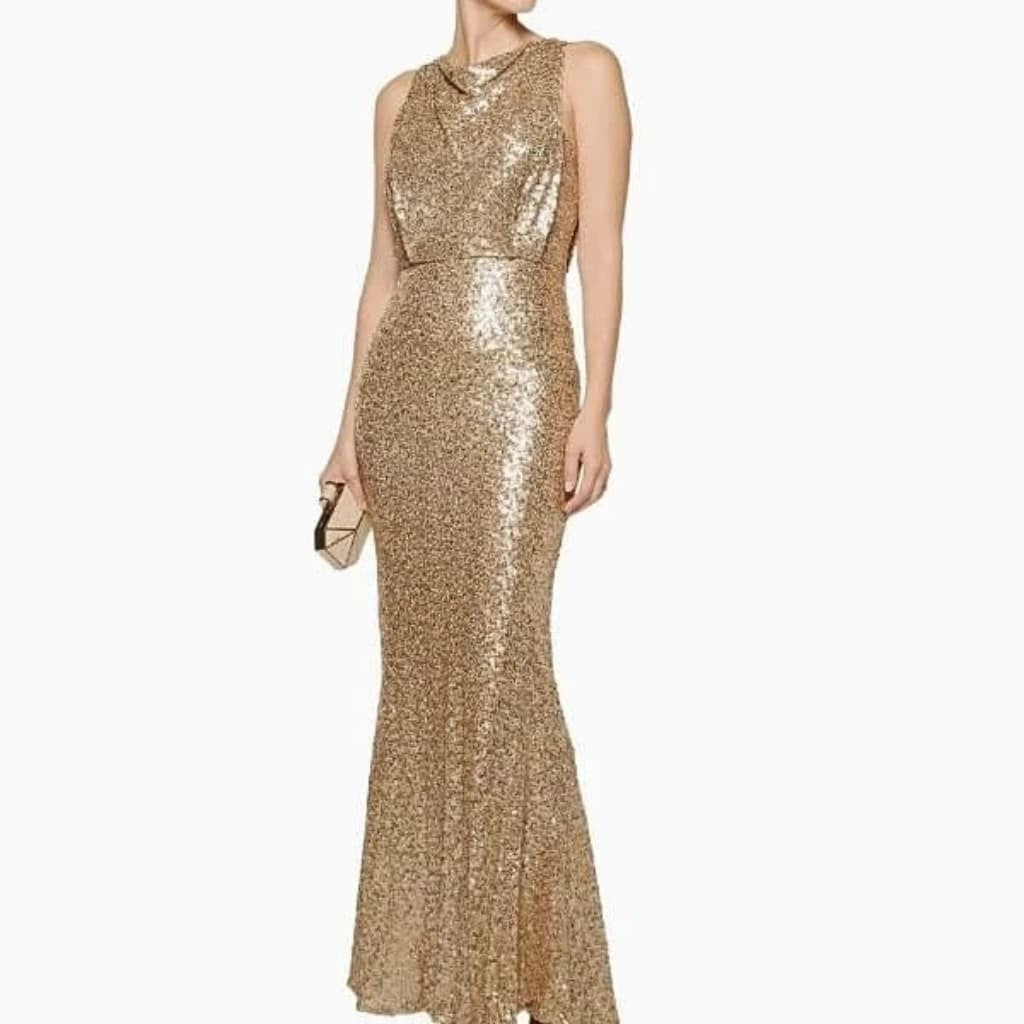 Badgley Mischka Draped Sequined Tulle Gown - CHIC Kuwait Luxury Outlet