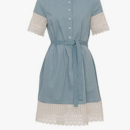 French Connection Pale Blue Lace Cotton Dress - CHIC Kuwait Luxury Outlet