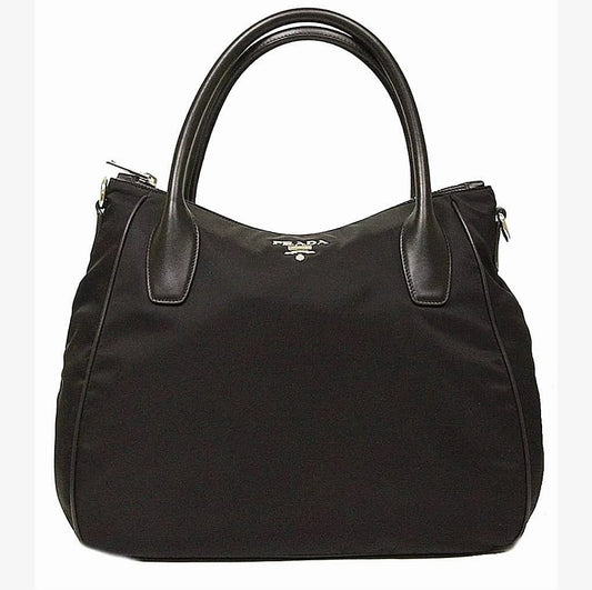 Prada Black Tessuto Nylon & Soft Calf Tote - CHIC Kuwait Luxury Outlet