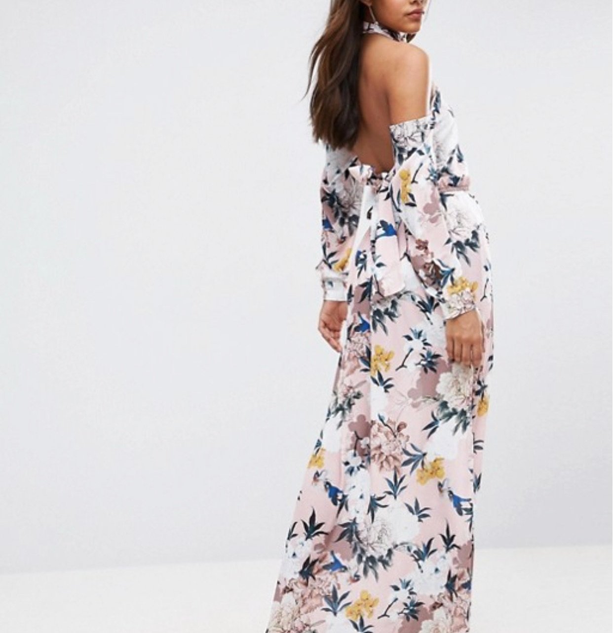 TIYA BLACK High Neck Cold Shoulder Floral Dress - CHIC Kuwait Luxury Outlet