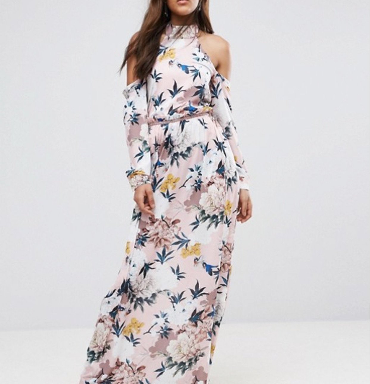 TIYA BLACK High Neck Cold Shoulder Floral Dress - CHIC Kuwait Luxury Outlet