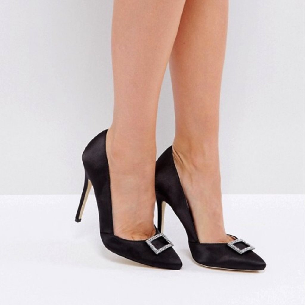 London Rebel Black Satin Heels - CHIC Kuwait Luxury Outlet
