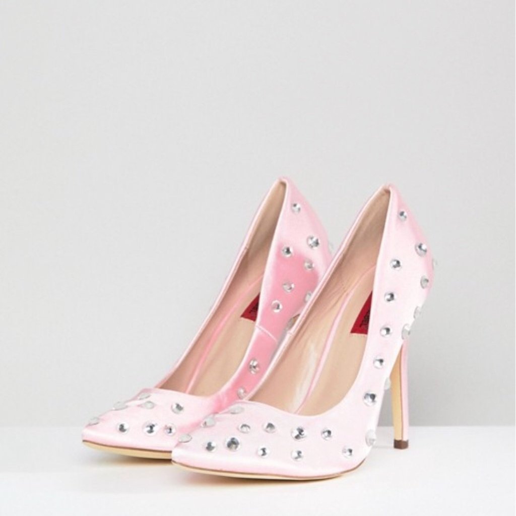 London Rebel Embellished Pink Point Heels - CHIC Kuwait Luxury Outlet