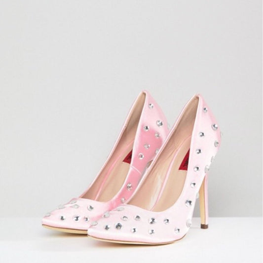 London Rebel Embellished Pink Point Heels - CHIC Kuwait Luxury Outlet