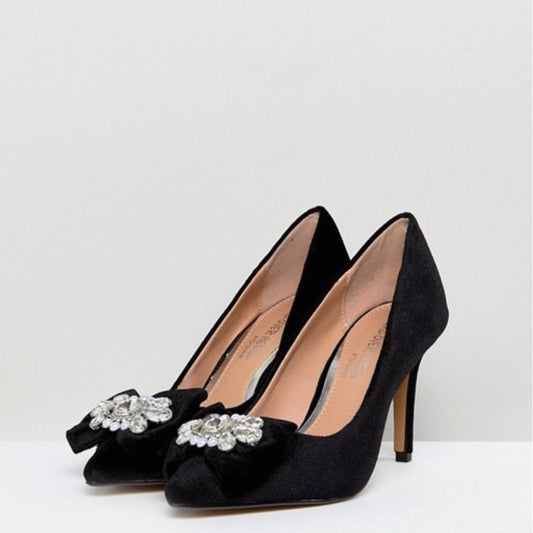 Head Over Heels Black Velvet Court Shoes - CHIC Kuwait Luxury Outlet