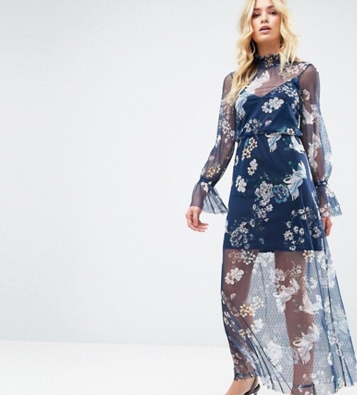 Asos Printed Mesh Floral Dress - CHIC Kuwait Luxury Outlet