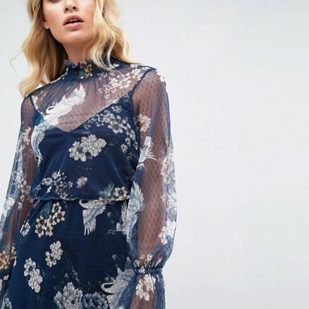Asos Printed Mesh Floral Dress - CHIC Kuwait Luxury Outlet