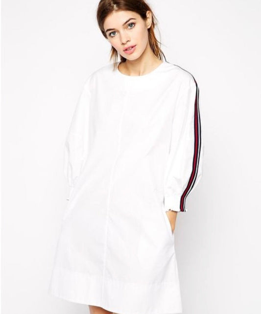 See By Chloe Dress White striped 3/4 sleeve - CHIC Kuwait Luxury Outlet