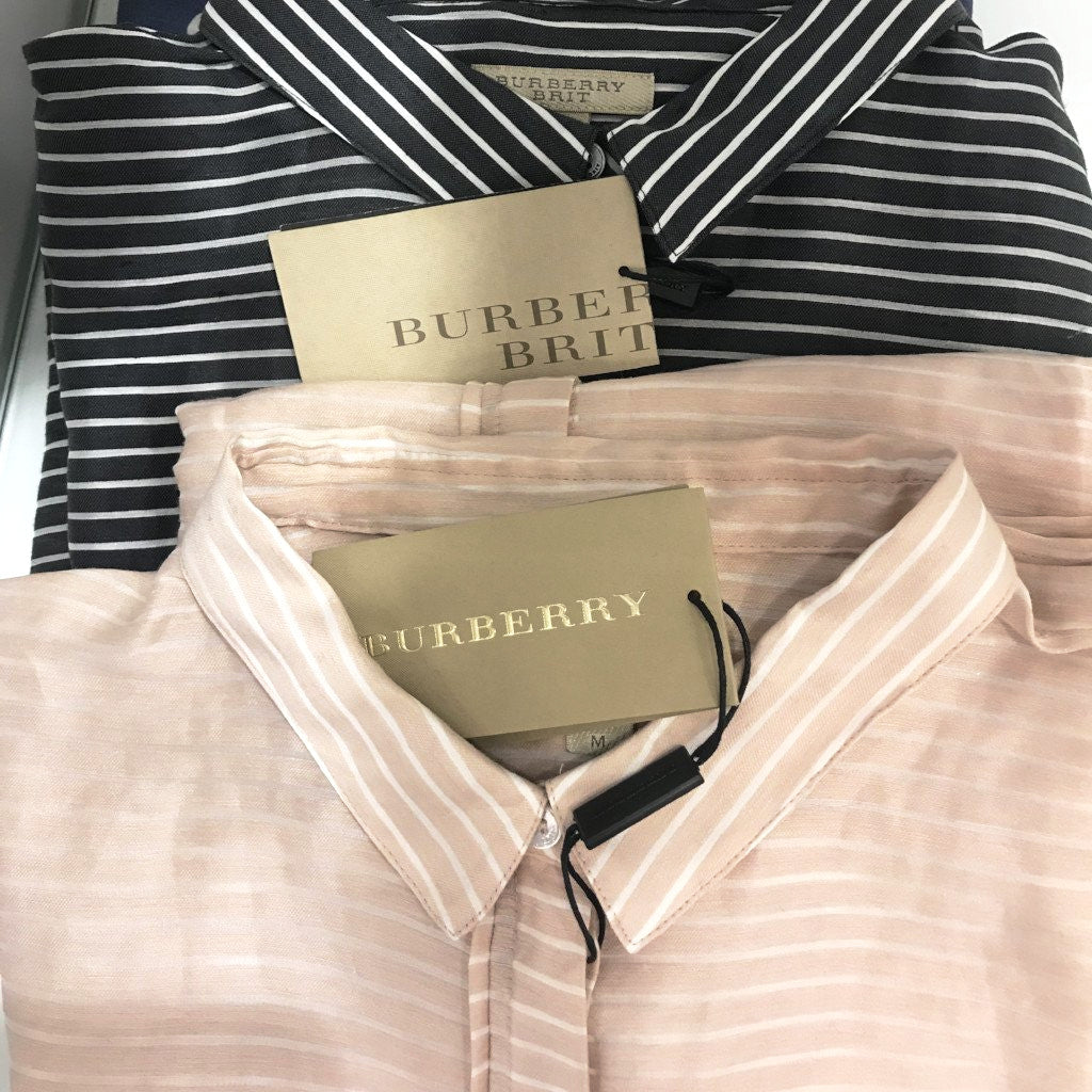 Burberry BRIT Striped Silk blend Shirt Pink CHIC Kuwait Luxury