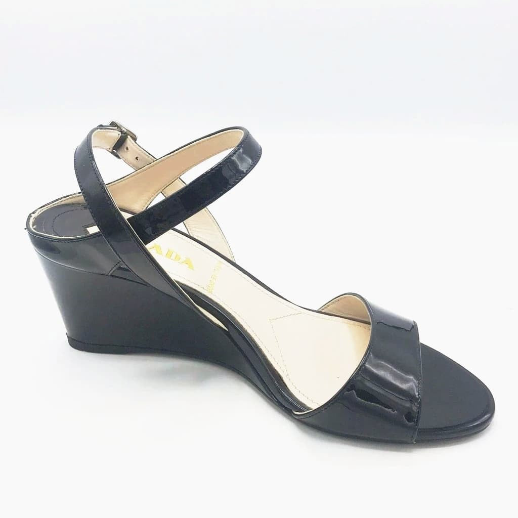 Prada Sandals Patent Leather Wedge CHIC Kuwait Luxury Outlet