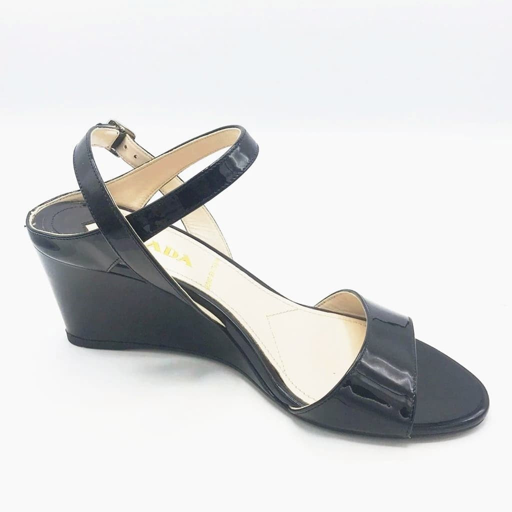 Prada Sandals Patent Leather Wedge - CHIC Kuwait Luxury Outlet