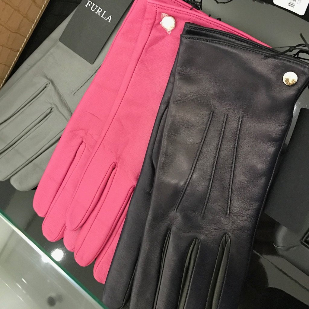 Furla Metropolis Leather Gloves Navy - CHIC Kuwait Luxury Outlet