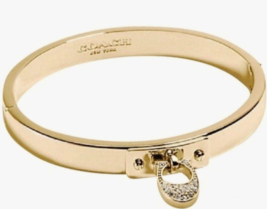 Coach Gold Bangle Hanging Logo - CHIC Kuwait Luxury Outlet