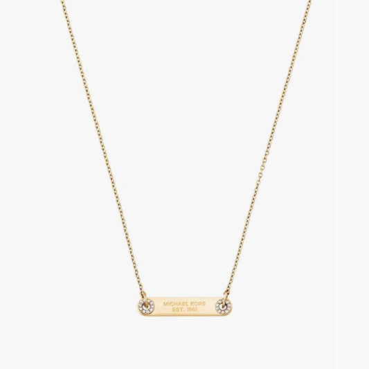Michael Kors Logo Plaque Necklace Gold - CHIC Kuwait Luxury Outlet