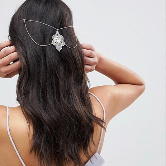 White filigree petal and jewel back hair chain - chickuwait.com
