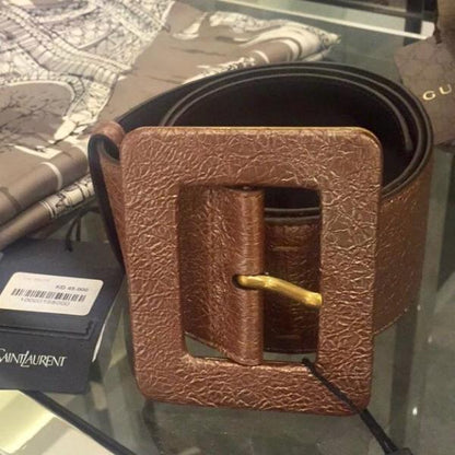 Yves St Laurent Leather Belt Textured Brown - CHIC Kuwait Luxury Outlet