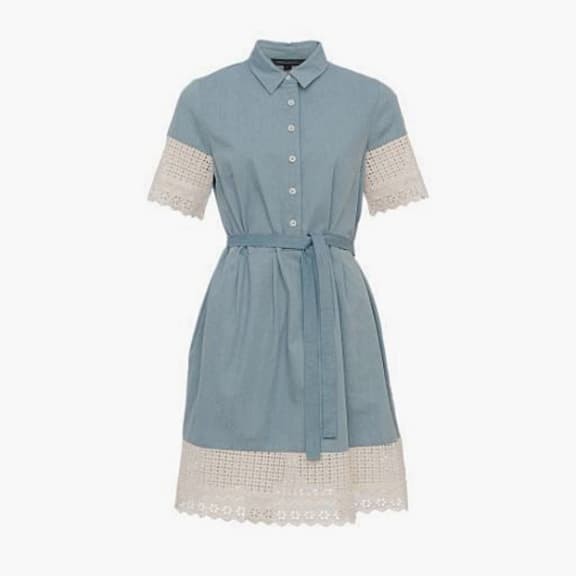 French Connection Pale Blue Lace Cotton Dress - CHIC Kuwait Luxury Outlet