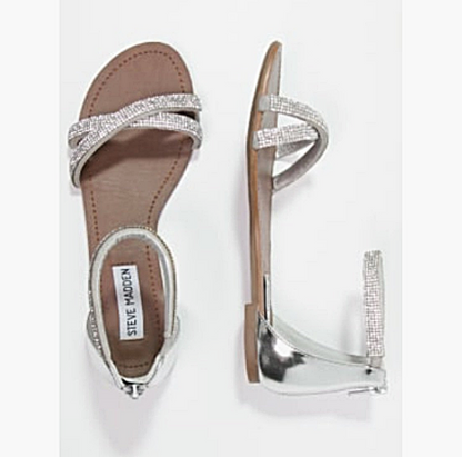 Steve Madden Flat Sandals Strass Silver - CHIC Kuwait Luxury Outlet