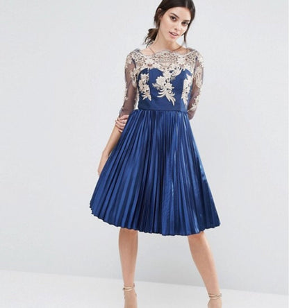 Chi Chi London Petite Lace Dress Pleated Skirt Navy - CHIC Kuwait Luxury Outlet
