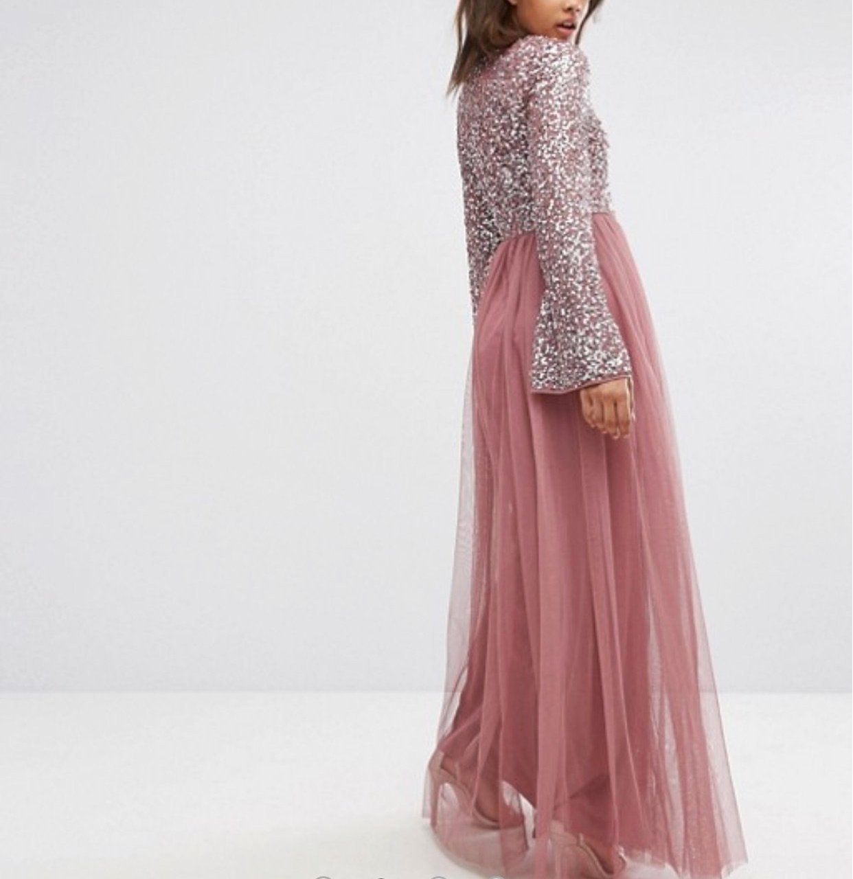 Maya petite long sleeve sequin top deals maxi tulle dress