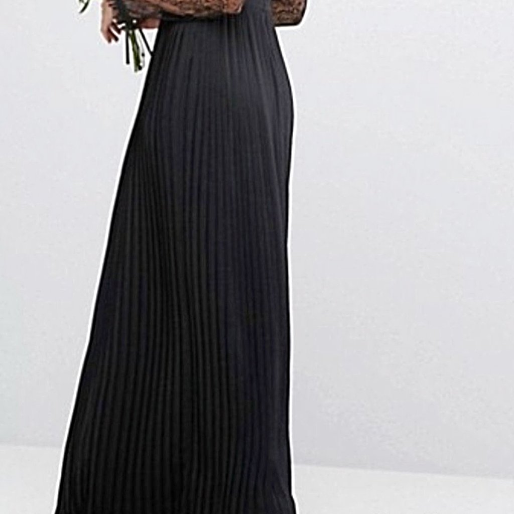TFNC Pleated High Neck Lace Sleeve Dress - CHIC Kuwait Luxury Outlet