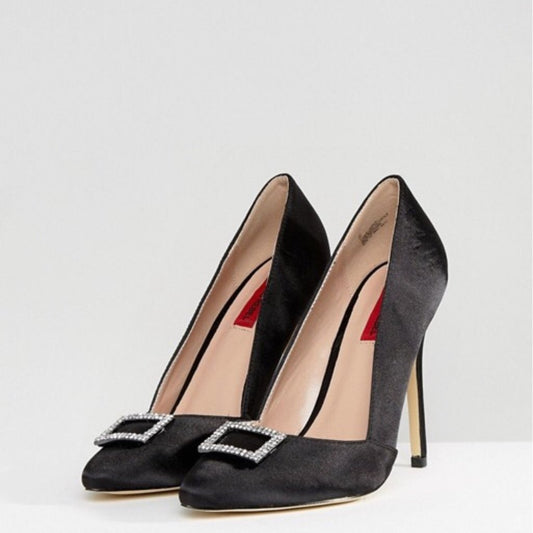 London Rebel Black Satin Heels - CHIC Kuwait Luxury Outlet