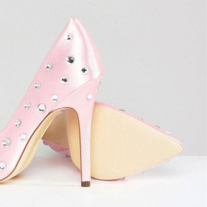 London Rebel Embellished Pink Point Heels - CHIC Kuwait Luxury Outlet