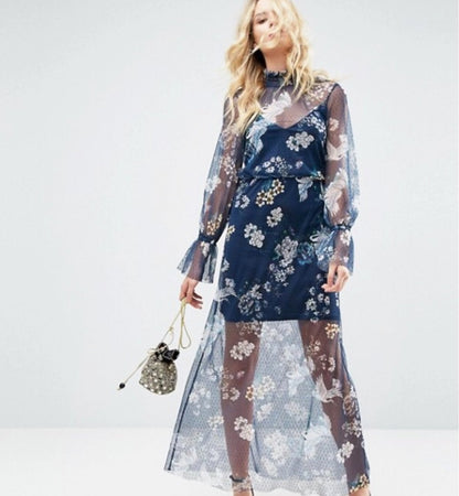Asos Printed Mesh Floral Dress - CHIC Kuwait Luxury Outlet