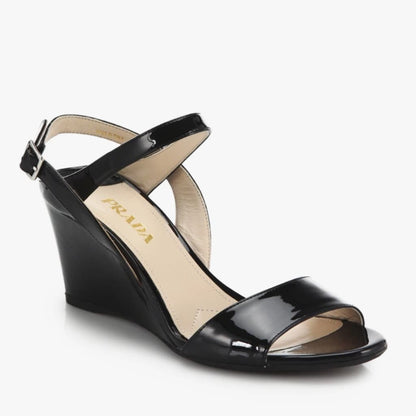Prada Sandals Patent Leather Wedge - CHIC Kuwait Luxury Outlet